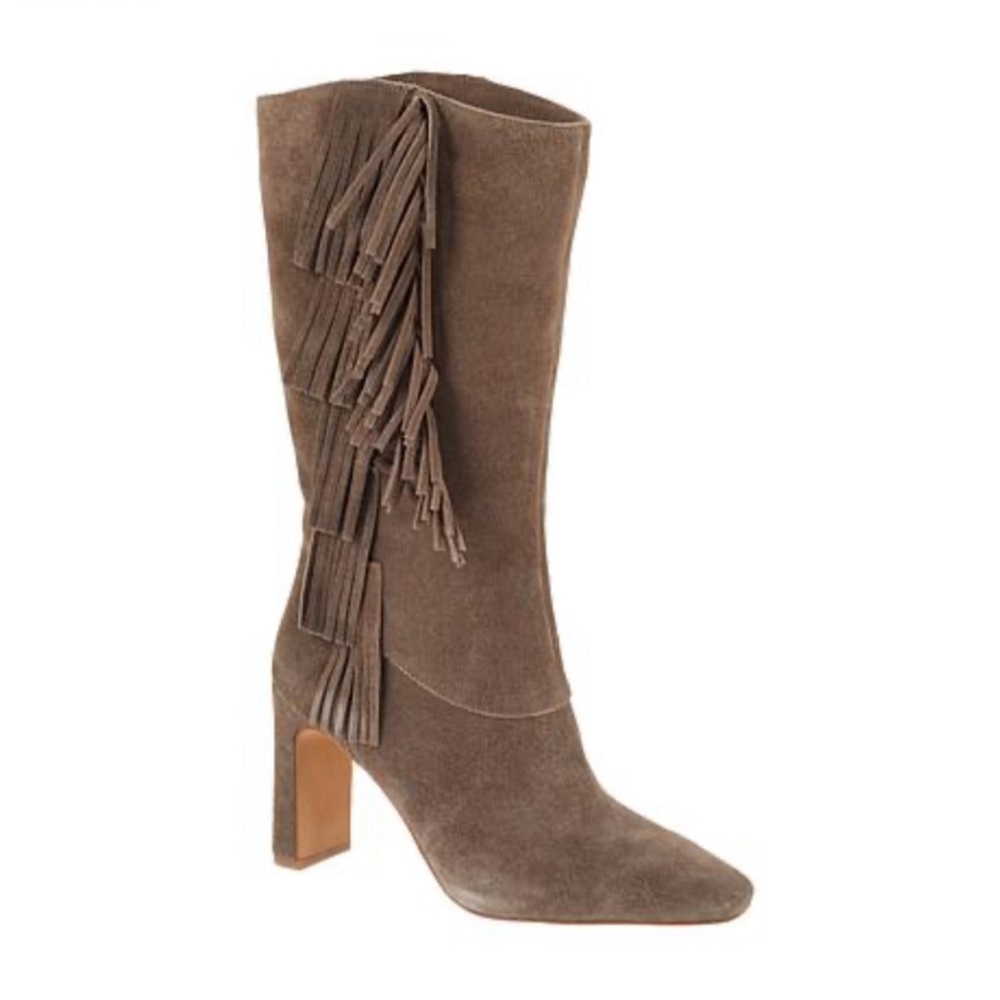 Vince Camuto Taupe Fringe Heeled Boots